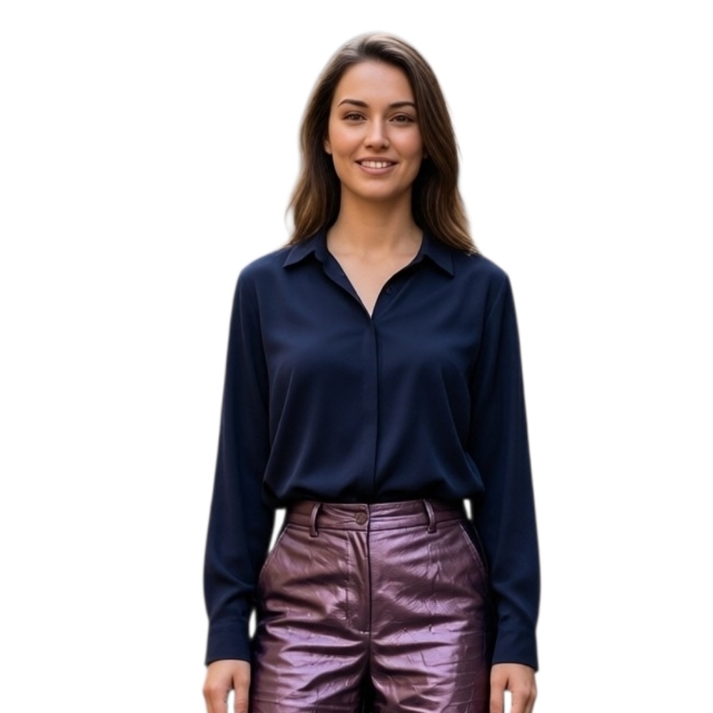 H&M Black Loose Fitted Button Down Blouse Size 10